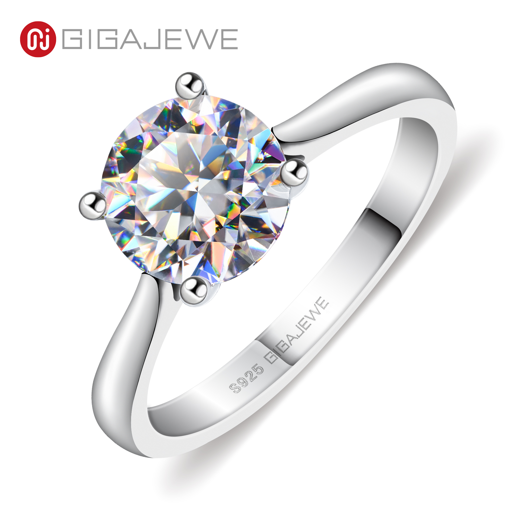 GIGAJEWE 莫桑钻 2.0ct 8.0mm 粉色彩色 VVS1 圆形切割 925 银戒指钻石测试通过时尚女士女孩礼物