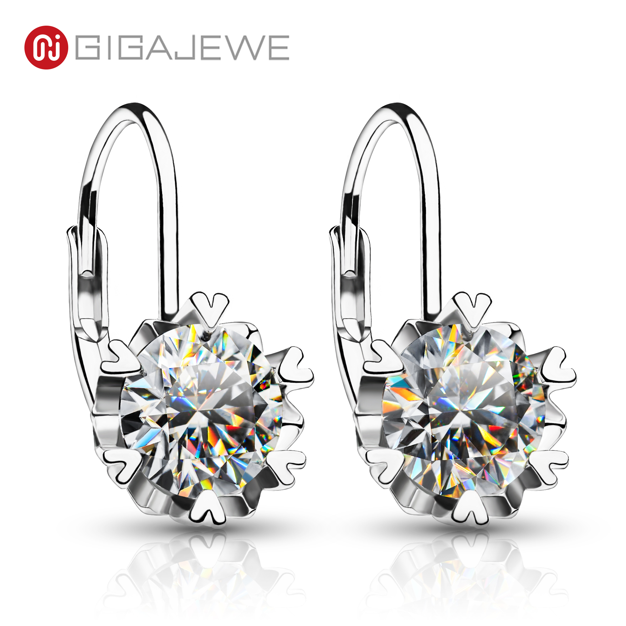 GIGAJEWE 莫桑钻 EF 颜色 VVS1 总计 2.0 克拉 925 纯银吊式耳环 18K 镀金钻石测试通过珠宝女士女孩
