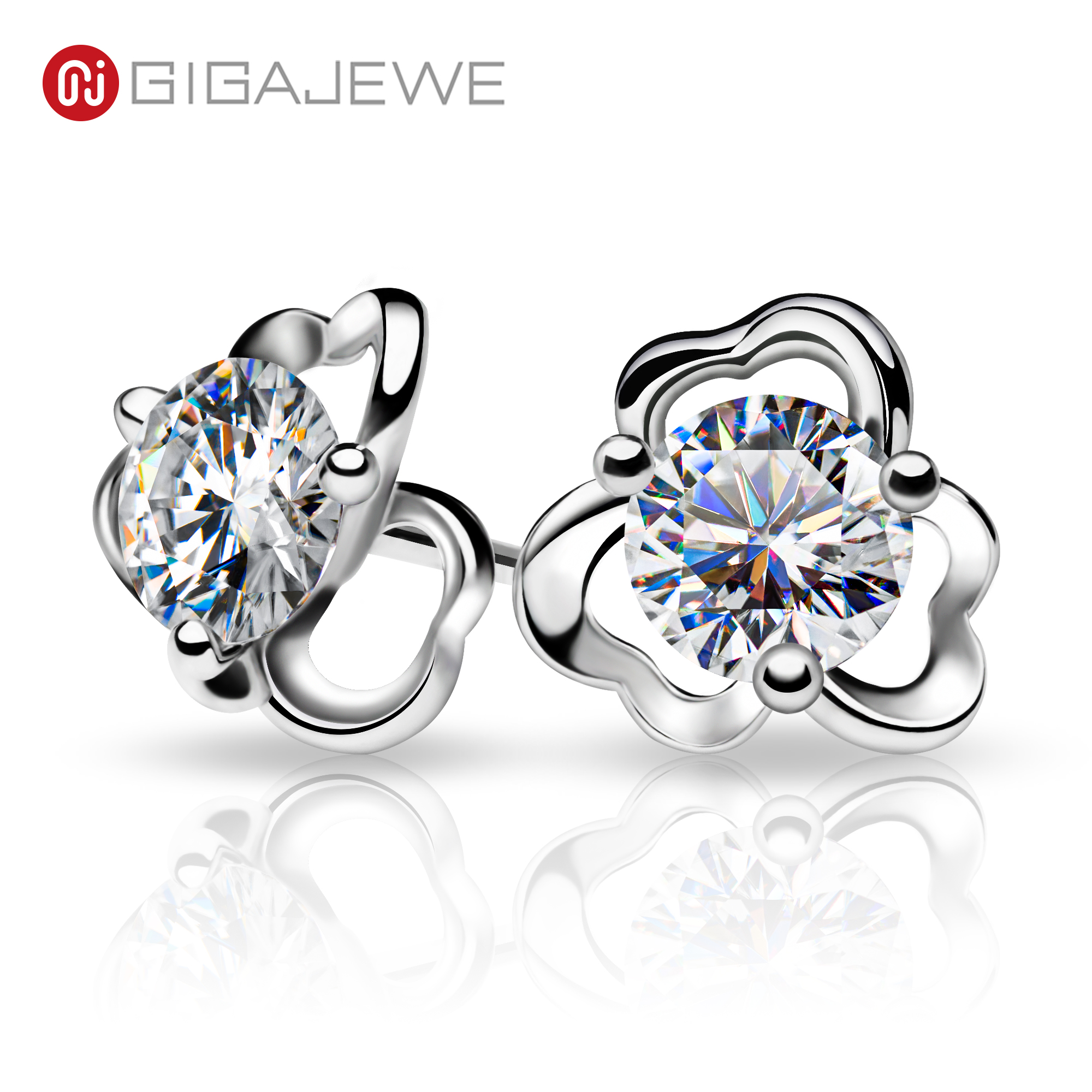 GIGAJEWE 莫桑钻 EF 颜色 VVS1 总计 1.0 克拉 925 银耳环 18K 镀金钻石测试通过珠宝女士女孩礼物