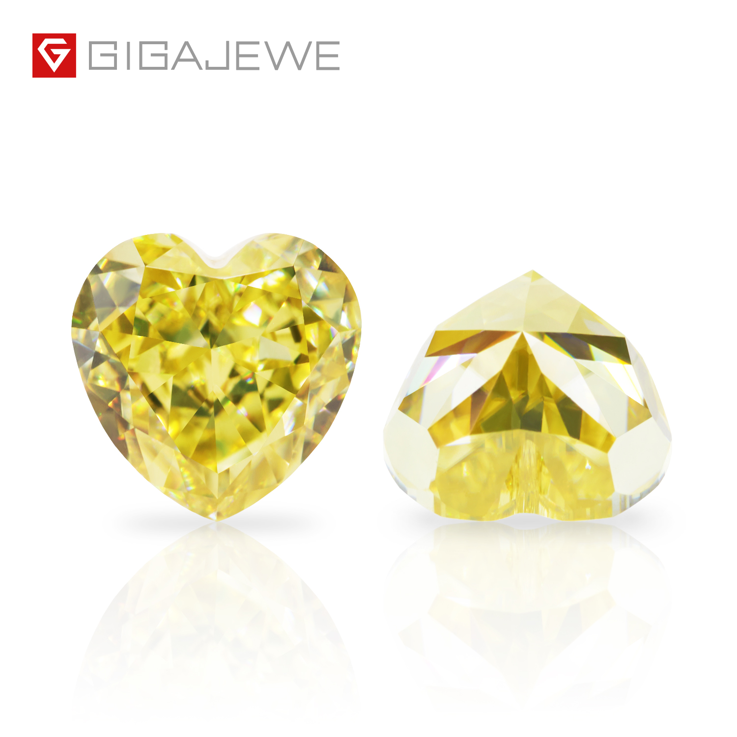 GIGAJEWE 定制碎冰心形切割鲜艳黄色 VVS1 莫桑石裸钻测试通过宝石首饰制作
