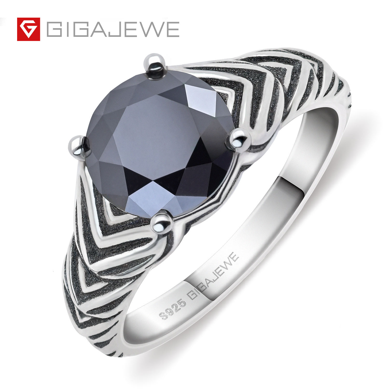 GIGAJEWE 2.0ct 8.0mm EF 圆形 925 泰国银莫桑石戒指钻石测试通过珠宝女士女朋友礼物
