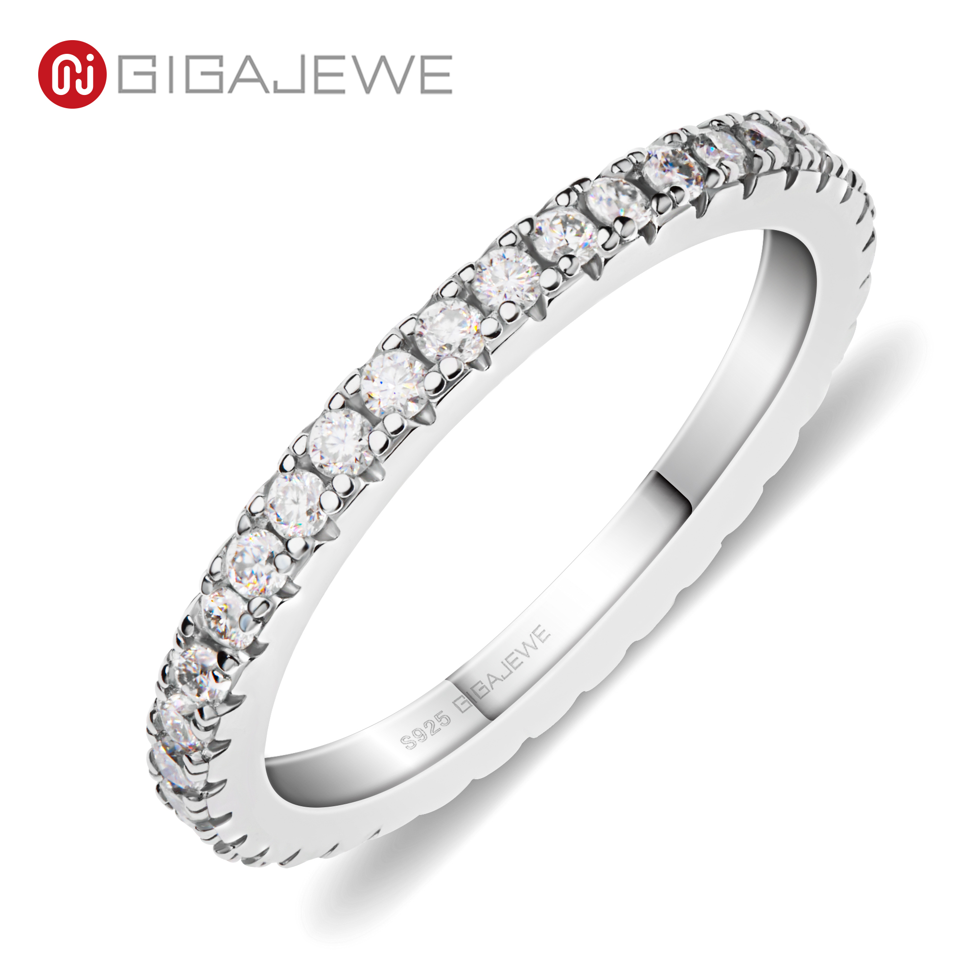 GIGAJEWE 莫桑石 1.5 毫米圆形切割白色 D VVS1 925 银全款戒指钻石测试通过时尚女士女孩礼物